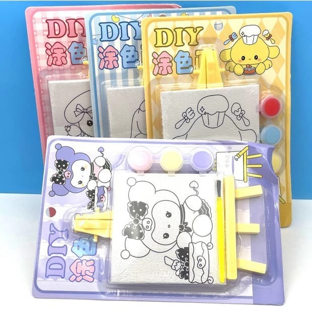 design available- unicorn, kuromi and cake theme canvas with easel n colors combo